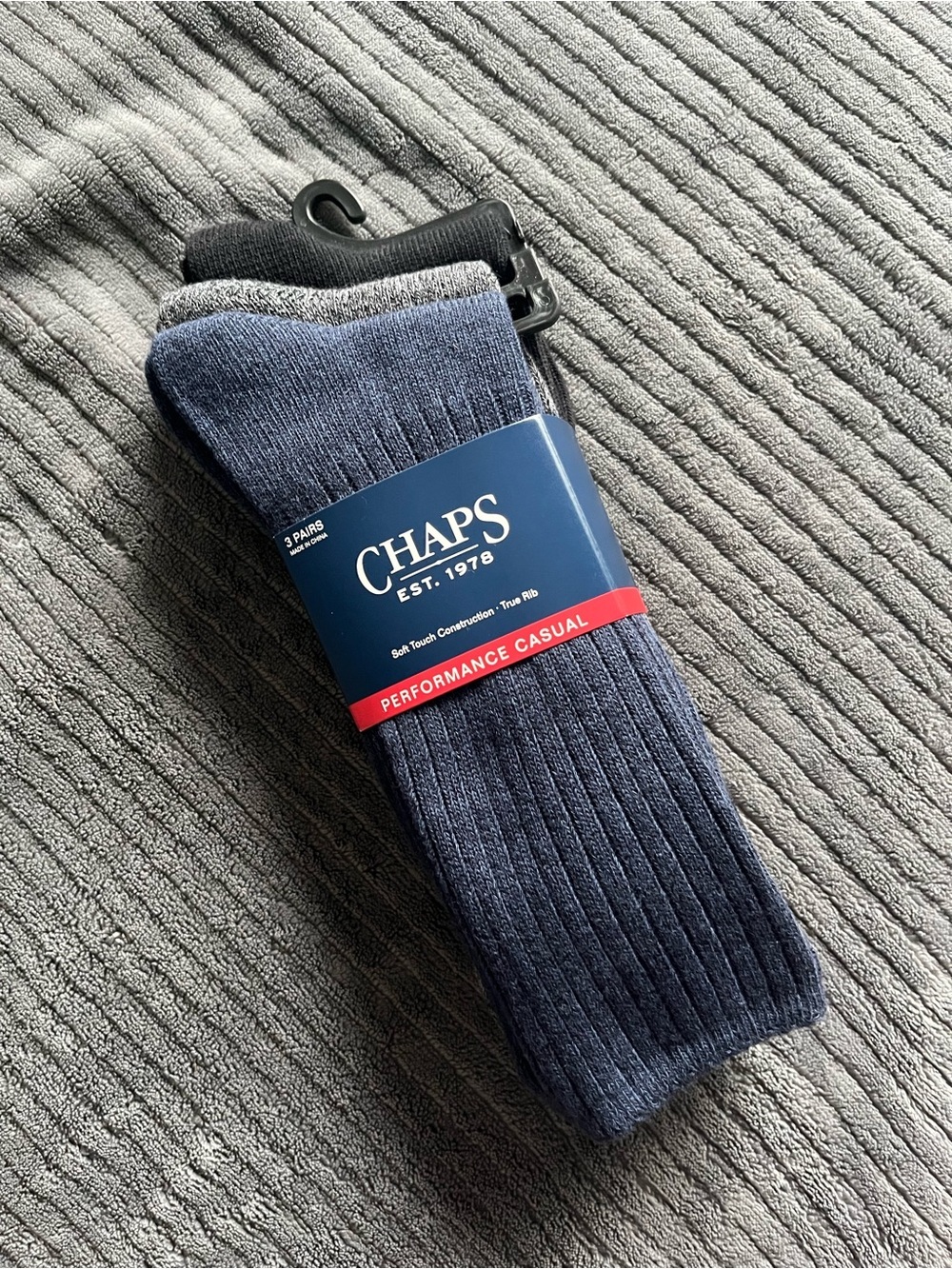 Chaps Blue - Black - Grey Performance Casual Ribbed Crew Socks | NWT